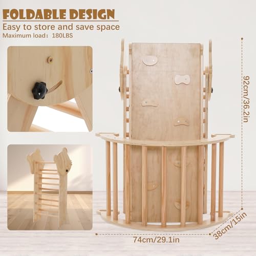 Image of Pikler Triangle Set for Toddlers 7in1 Foldable Climbing Toys for Kids ,Wooden Montessori Climb Set with Arch&Ramp&Ladder Baby Climbing Gym Toys 3+Years