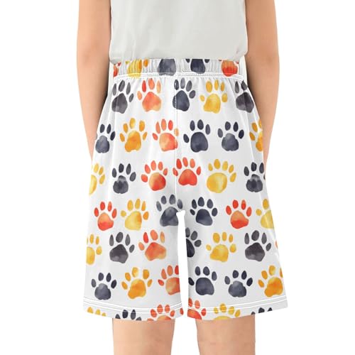 ALAZA Black Yellow Dog Paw Print Pajama Shorts Sleep Shorts Pant Lounge Pajama Bottoms Elastic Waist with Pockets2