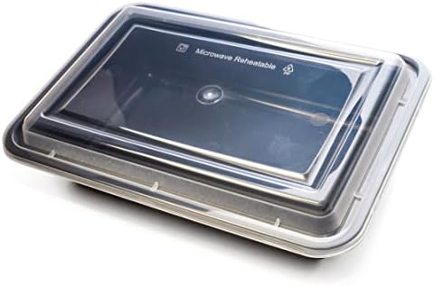 RelianceUK Plastic Food Containers Leak Proof Black Base with Lids Meal Prep Microwave Dishwasher and Freezer Safe Rectangle 32 Oz (1000 ml)Set of 25