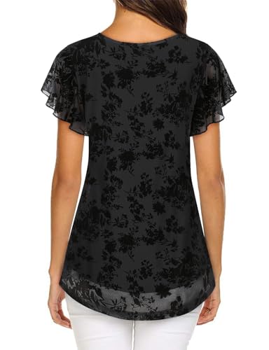 Akiooue Ladies Blouses, Ladies Tops Size 20 UK Womens Flowy Tunic Tops Womens Short Sleeve Blouse Ladies Chiffon Blouse Womens Round Neck Tops Womens Wedding Guest Tops - Image 3