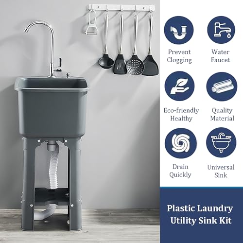 Évier à linge en plastique léger avec plan de travail et robinetterie - 2