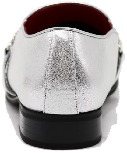 Image of Enzo Romeo Crisino Men Rhinestone Chrome Toe Suede Pointy Buckle Dress Loafer Slip On Shoes