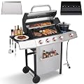 LMNOCHM Gas and Charcoal Grill Combo with Side Burner, 4-Burner Propane Grill and Griddle Combo with Porcelain-Enameled Cast Iron Grates & Double-Wall Insulated Lid, 49,000 BTU Outdoor BBQ Grill