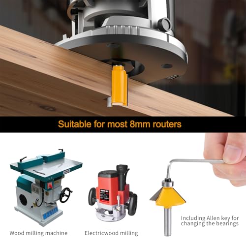 HPMAISON 12tlg. Fräser Set für Oberfräsen, Zylindrischer Schaft 8 mm, präzise Hartmetall Schneideplatten, Holzfräs Bits Fräser Set für Kantenfräse, Holzfräse, Holzbearbeitung