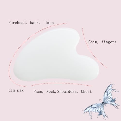 Image of Gua Sha Jade Stone Gua Sha Massage Tool, Guasha Tool for Face and Body Skin Massage. Tools for SPA Acupuncture, Pink Stone for Body Face Neck and Eye, Skin Care Gift for Woman (White)