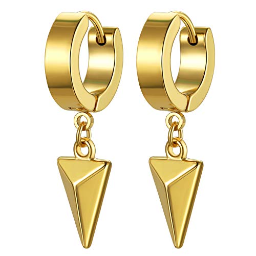 ChainsHouse Stud Earrings for Men Women,316L Stainless Steel/14K Gold/Black Plated Metal, Punk Hypoallergenic Surgical Huggie Hoop Earrings Mens Jewelry Piercing Hoop Earrings A: Black-Trian