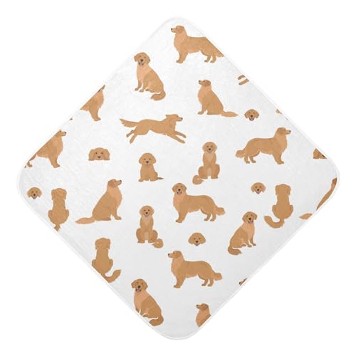 Pigsaly Golden Retriever Dogs Hooded Baby Towel Cute Gold Puppy Baby Bath Towel Unisex Toddlers Hooded Towels Cotton Boy Washcloths Girl Shower Towel for Infant Newborn 30 X 30 in