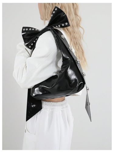 Verdusa Women's Y2K Studded Bow Shoulder Bags Magnet Faux Leather Lightweight Underarm Purses2