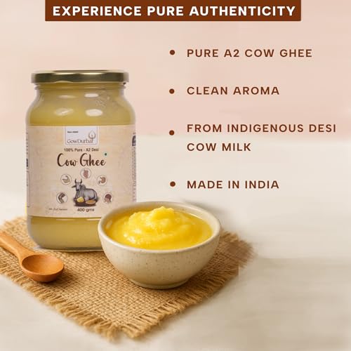 Image of GowDurBar Indian Kankrej Cow Ghee 400 ML | Pure A2 Desi Cow Ghee | Traditional Cultured Method | Golden & Aromatic | Lab-Certified for Purity | For Cooking, Sweets & Daily Use