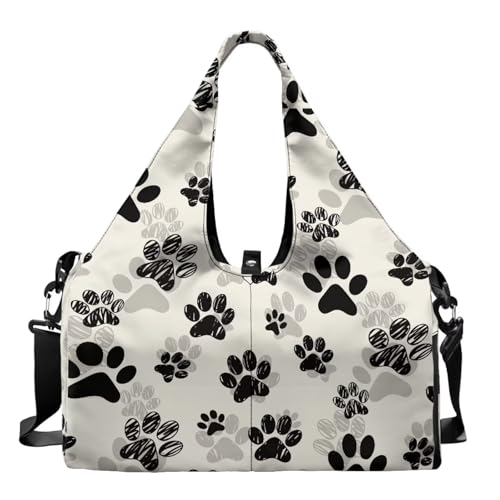 GLENLCWE Dog Paw Gym Bags with Shoe Compartment Durable Tactical Bag with Adjustable Strap Sports Duffle Bags Printed, Black and White Sports Bag for Exercises High School Workout2