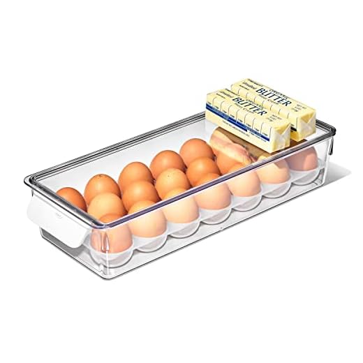 OXO Good Grips Porte-œufs pour réfrigérateur avec plateau amovible et couvercle Transparent