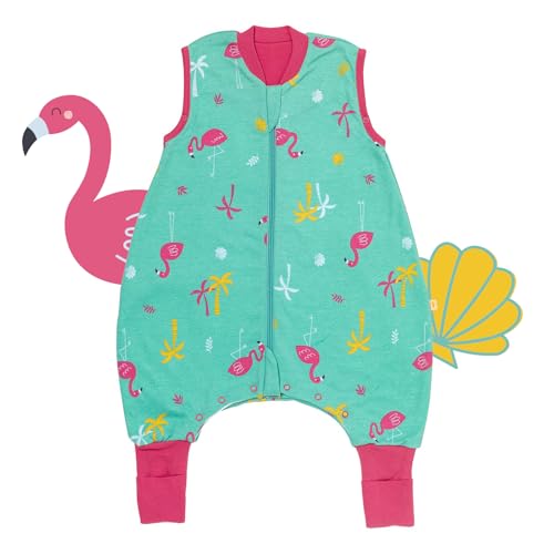 Schlummersack Bio Baby Schlafsack mit Füßen Sommer 1 Tog | Flamingo für Körpergröße 70-80cm | 70 cm Dünn mit Beinen und Verlängerten Bündchen | 100% Bio Baumwolle