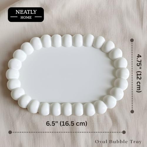 Image of Aesthetic Handmade Oval Bubble Trinket Tray Handmade | Jewelry Organizer | Vanity Tray for Women | Minimalist Home Decor, Candle Holder & Multipurpose - (16.5 x 12 cm)