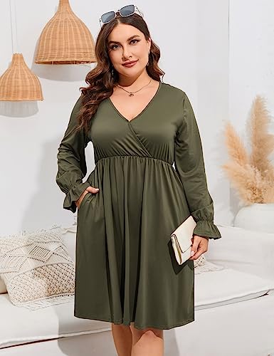 Image of ShopWonder Plus Size Dress Women's V Neck A-Line Knee Length Wrap Swing Dresses Plus Size A Line Party Mini Dress