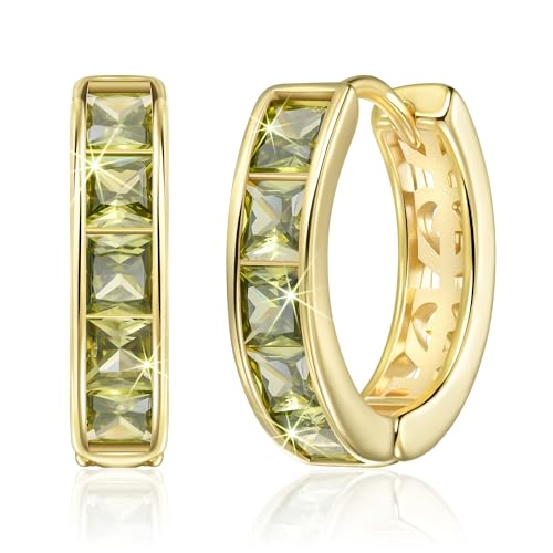 Linawe EH004-LGN-GLD Peridot Green Hoop Earrings For Women, Gold Stud Huggie Earrings cover