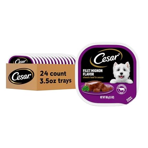 Cesar Classic Loaf in Sauce Adult Wet Dog Food Filet Mignon Flavor, Wet Food for Dogs, 3.5 oz Easy Peel Trays, 24 Count