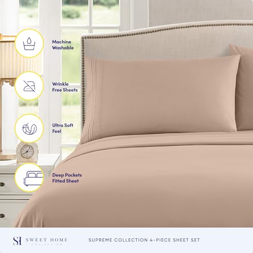 Twin XL Sheets - Breathable Luxury Sheets with Full Elastic & Secure Corner Straps Built In - 1800 Supreme Collection Extra Soft Deep Pocket Bedding Set, Sheet Set, Twin XL, Taupe