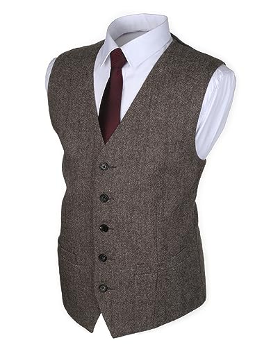 Ruth&Boaz 2Pockets 5Buttons Wool Herringbone Tweed Business Suit Vest2