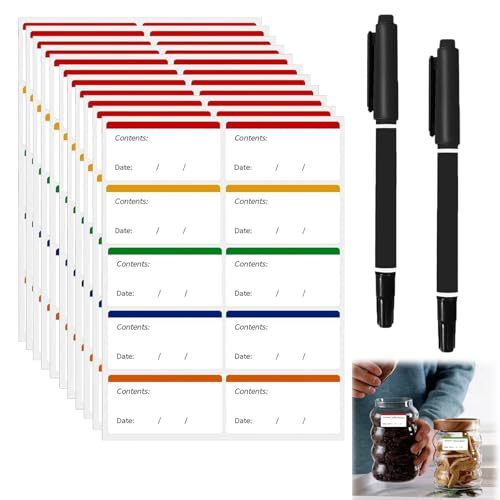 200 PCS Freezer Labels Colorful Adhesive Labels for Frozen Food Bags Easy to Remove Without Residue Personalized Stickers with 2 Black Markers (60x30mm)