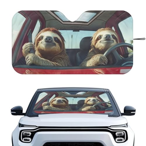 Image of Funny Sloth Car Windshield Sun Shade Foldable Sunshade Universal Vehicle Accessories Auto Sun Heat and UV Rays Blocker Keep Your Vehicle Cool Fit Car Front Window for Trucks SUV
