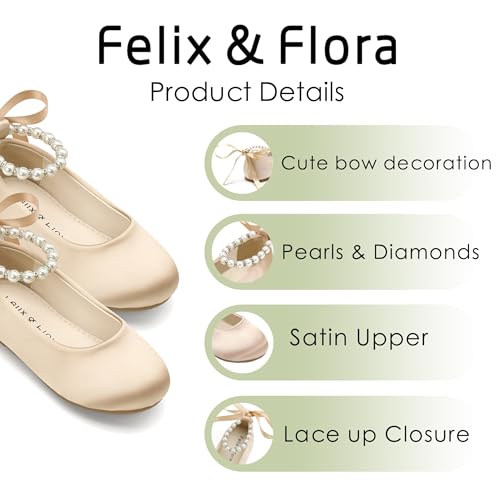 Image of Felix & Flora Girls Toddler Little Ballet Shoes - Flower Girls Mary Jane Flats Dress Shoes Party Wedding