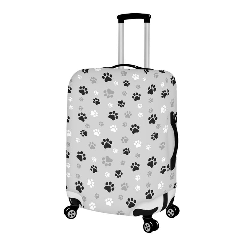 Cartoon Dog Paw Suitcase Protector With Concealed Zipper Cute Animal Puppy Foot Print Polyester Elastic Washable Luggage Covers for Women Men, Gray2