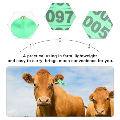 Pince à étiquette oreille verte anti-déchirure avec 100 boucles plastiques pour moutons - 3
