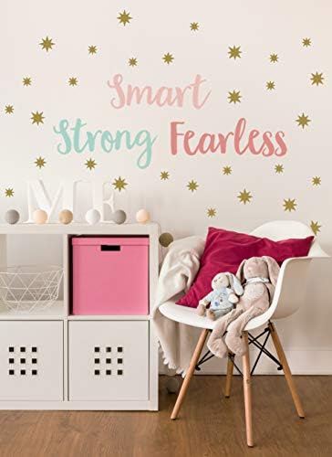 Paper Riot Co. Inspirational Wall Stickers "Smart, Strong, Fearless" Positive Motivational Removable Adhesive Decals for Classroom Kids Room Nursery Bedroom Home Decor