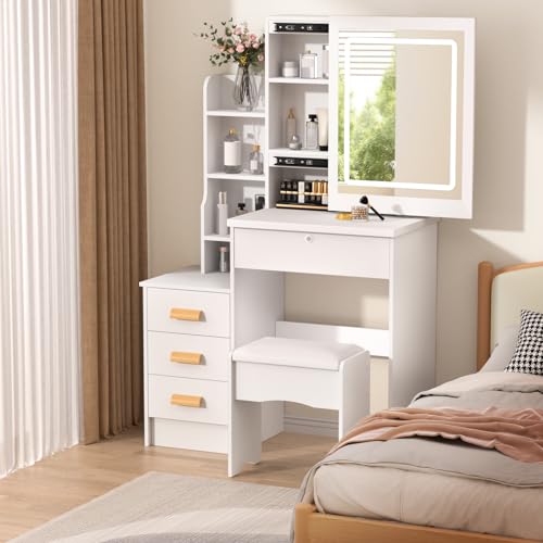 Tocador para esquinas estrechas que soluciona la falta de espacio, mueble de maquillaje con luz