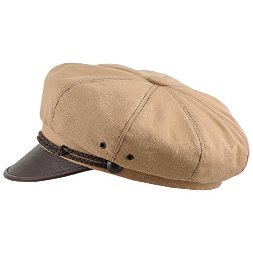 Sterkowski Harley Cap | 100% Softened Cotton Biker Cap | Newsboy Hats for Men Cab Driver Hat Peaked Cap Motorcycle Hat Greek Cap Classic Hats Chaffeur Hat Summer Cap Handmade US 7 1/4 Beige/Brown