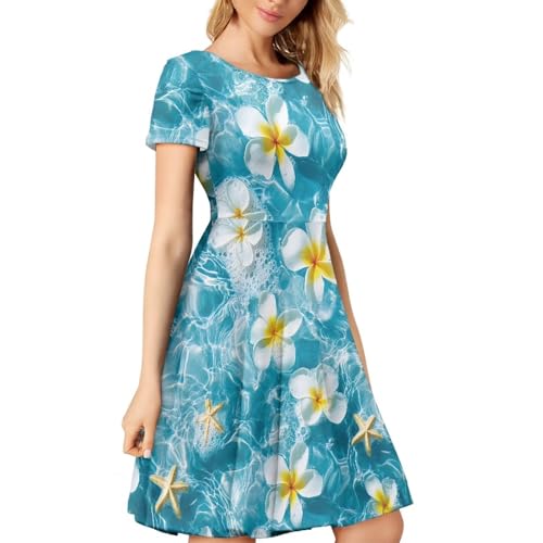 Image of HUGS IDEA Womens Puffy Swing Midi Dress Round Neck Short Sleeve Party A-Line Dresses