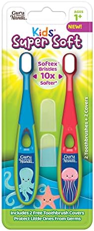 GuruNanda Toddler Toothbrush, Extra Soft Bristle Kids Toothbrush for Gentle Gum Care, Ages 2+, 2 Pack, Multi-Color
