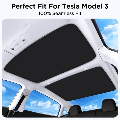 Image of 2026 Upgraded for Tesla Model 3 Accessories Sunshade Roof [No Sag, Ice-Crystal Cooling Coatings] Heat Insulation Glass Roof Sun Shade for Tesla Model 3 Accessories 2022-2026 Black