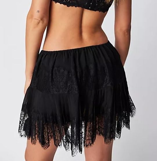 Women Y2K Black White Lace Mini Skirt Low Rise Half Slip Underskirt Ruffle Pleated Layered Flowy Short Skirts - Image 3
