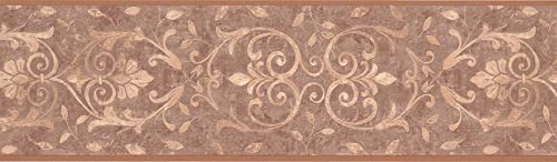 Concord Wallcoverings ™ Classic Wallpaper Border Featuring Vintage Leaf Vine, Colors Gold-Bronze Brown Beige, Size 7 Inches By 15 Feet Wk2236B #TOP1
