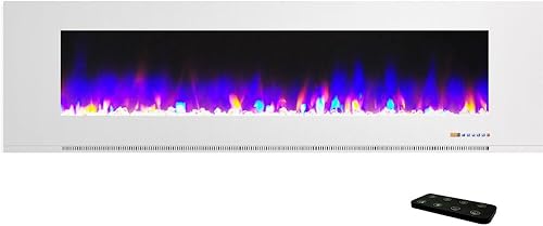 Cambridge Calentador eléctrico de pared de 72 pulgadas con control remoto, llamas multicolor y pantalla de cristal para uso en interiores en sala de