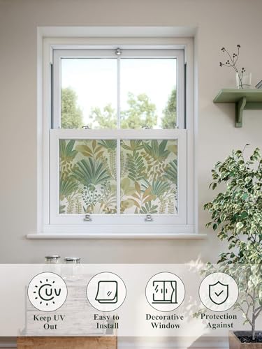 Película para ventana con diseño hoja verde 17.3" x 78.7" miniatura 2