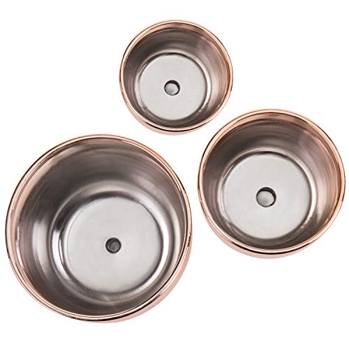 Mygift Metallic Copper Ceramic Small Indoor Plant Pot With Drainage Hole, Attached Saucer And Ribbed Design Succulent Flower Planters, Set Of 3 #TOP4