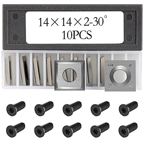 14mm Carbide Inserts Cutters Knives Replacement Square Straight 14 x 14 x 2mm with Screws for Grizzly T21348 and Woodworking Spiral Helical Planer Head 10pcs