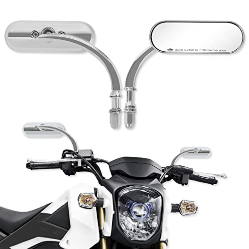 Image of DREAMIZER Motorcycle Mirrors for Handlebars - Universal 8MM 10MM Side Mirror for Street Bike Bobber Cafe Racer Touring Cruiser (Oval-Chrome)