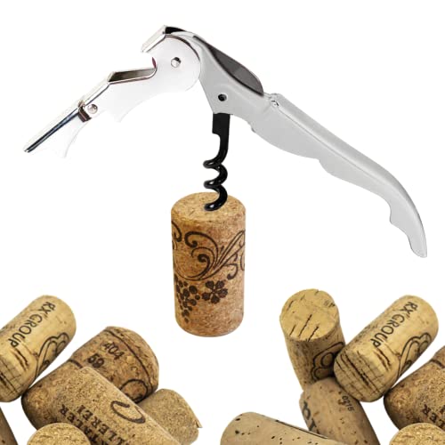 Cavatappi Professionali Apribottiglie Vino da Sommelier, Tagliacapsule, Cava Tappi Cameriere Apri Bottiglia Taglia Capsule Doppia Leva in Acciaio Inox e Coltello Seghettato (BIANCO)