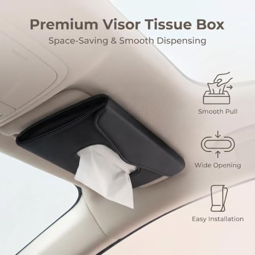 Image of Car Tissue Holder for Visor, Won't Block Vanity Mirror | Sits Flush on Most Visors,No Clips, No Visor Marks,Smooth One-Hand Tissue Access,Choose Your Own Tissuesps