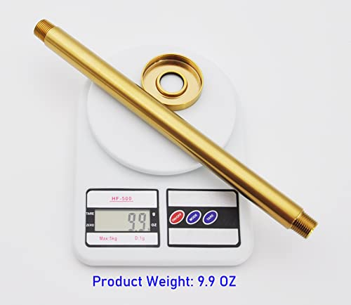 Aquaiaw Shower Arm And O-Ring Flange, 12 Inch, Solid Brass, Round, Both Soldered 1/2 Npt Tapered Threads, Straight Shower Arm Extension, Ceiling Shower Head Arm For Rain Shower (Brushed Gold) #TOP4
