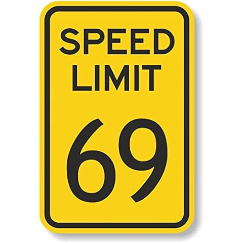 BTFSigns 8" x 12" Speed Limit 69 Aluminum Sign - Yellow Black Road Metal Sign Funny Garage Man Cave Decor Cover