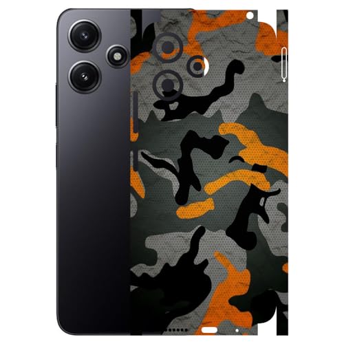 Image of AtOdds - Full Body Back Screen Guard Protector Film - Lamination Wrap Skin Sticker Compatible with REDMI 12 (5G) | Scratchproof Matte Finish (Design - Orange Camo)