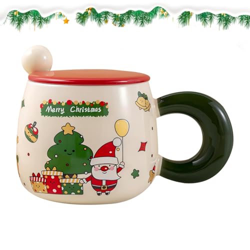 Vidillo Mug de Noël 500ml en Céramique avec Couvercle - Tasse à Thé et Café Durable pour Femmes, Maman, Grand-Mère, Fille (Vert)