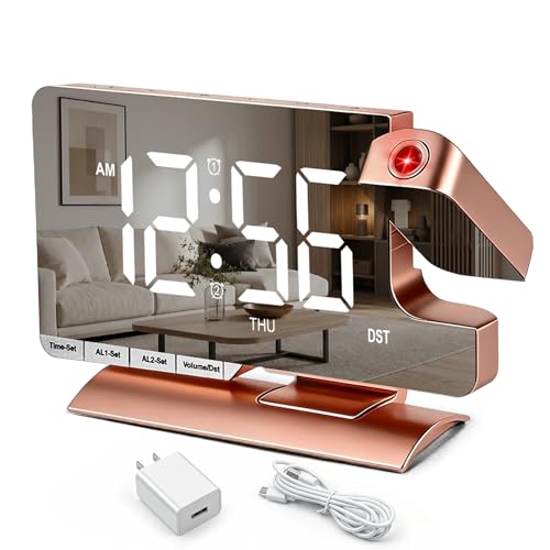 Projection Clock,Alarm Clocks for Bedrooms,7.3"Mirror Bedside Clock