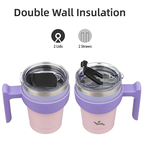 Image of Konokyo 10 oz Tumbler with Handle and Straw, Insulated Travel Mug