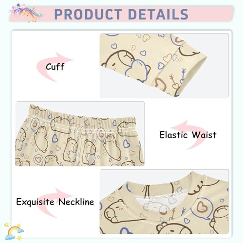 Cute Capybara with Navy Hearts Cute Pajama Sets Long Sleeve Top and Pants, Snug Fit Sleepwear for Night Wears4