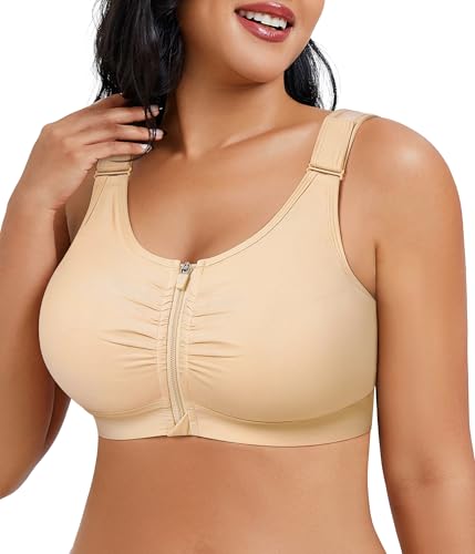 CYDREAM Front Zip Closure Bras for Women No Underwire - Wireless Comfort Compression Support Adjustable Everyday Bra